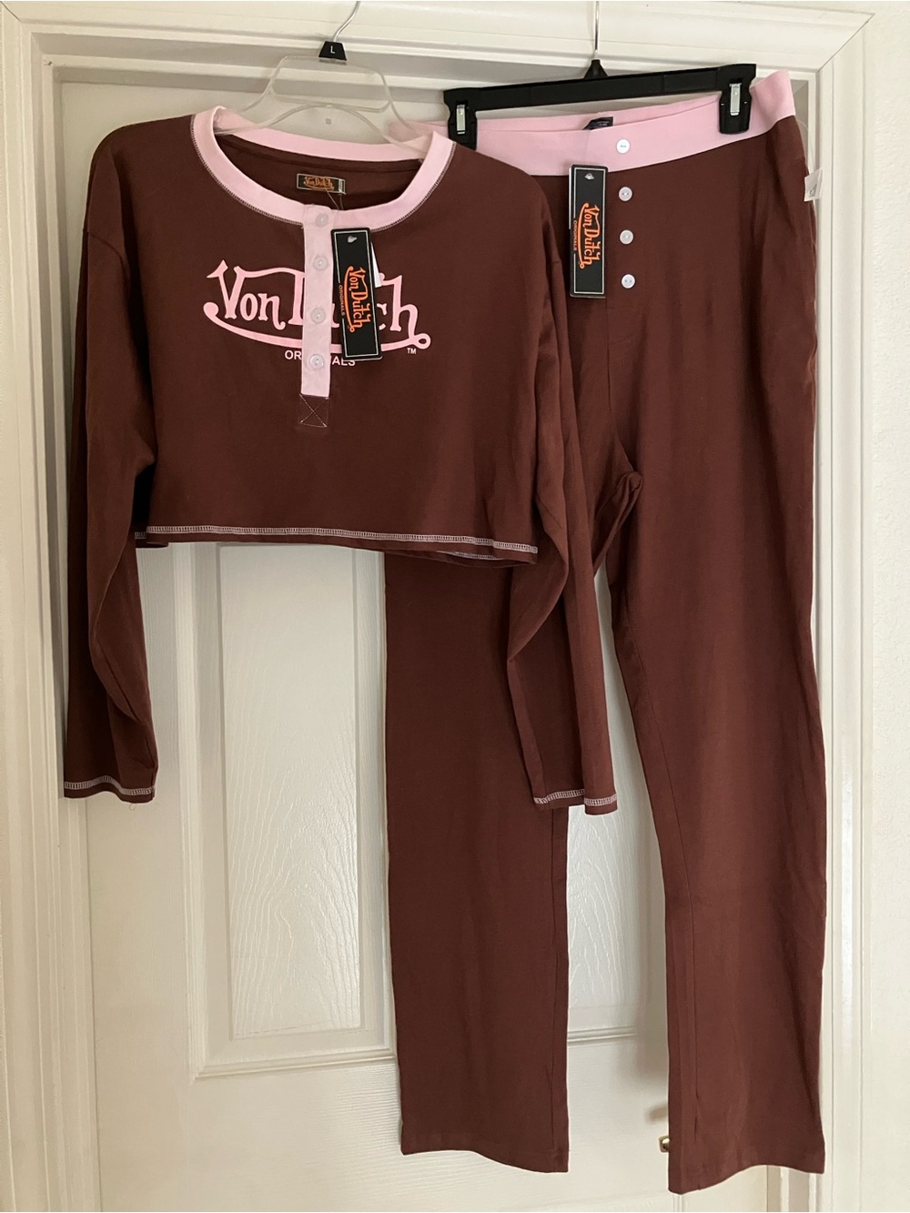 Von Dutch Brown and Pink Two-Piece Pajama Set